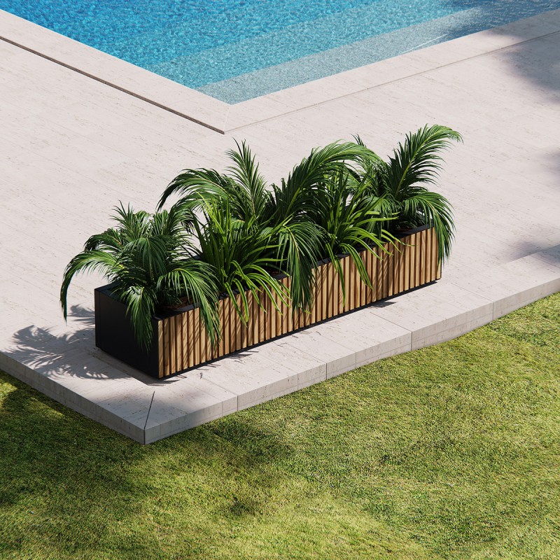 Niedriges Herstera PLANTER WOOD XIC 150 Metall-Pflanzgefäß Anthrazit 150x40x25 cm