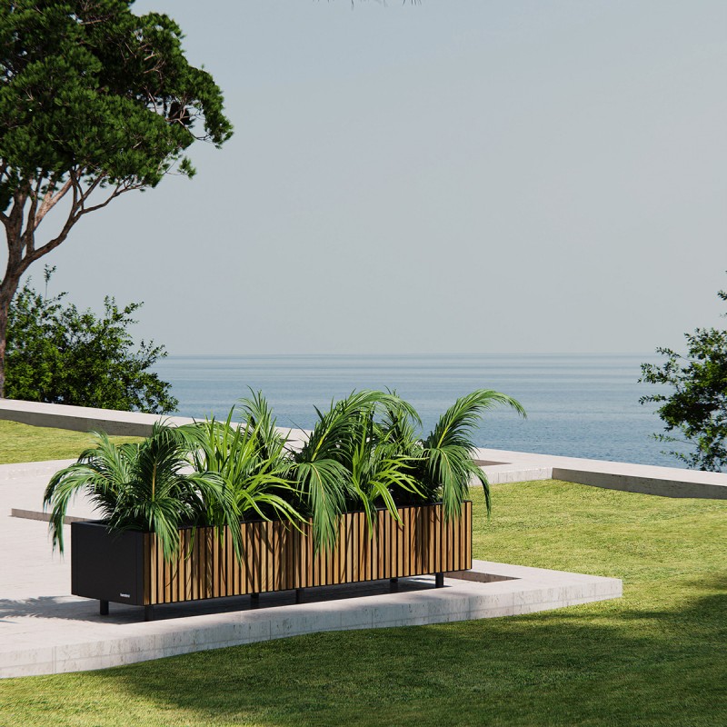 Niedriges Herstera PLANTER WOOD XIC 150 Metall-Pflanzgefäß Anthrazit 150x40x25 cm