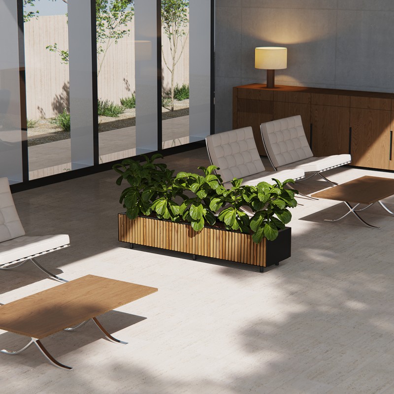 Herstera Pflanzkübel PLANTER XIC 150 WOOD niedrig aus Metall Anthrazit 150x40x25 cm