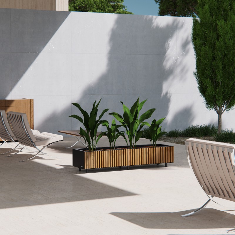 Herstera Pflanzkübel PLANTER XIC 150 WOOD niedrig aus Metall Anthrazit 150x40x25 cm