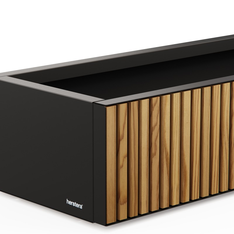 Herstera Pflanzkübel PLANTER XIC 100 WOOD niedrig aus Metall Anthrazit 100x40x25 cm