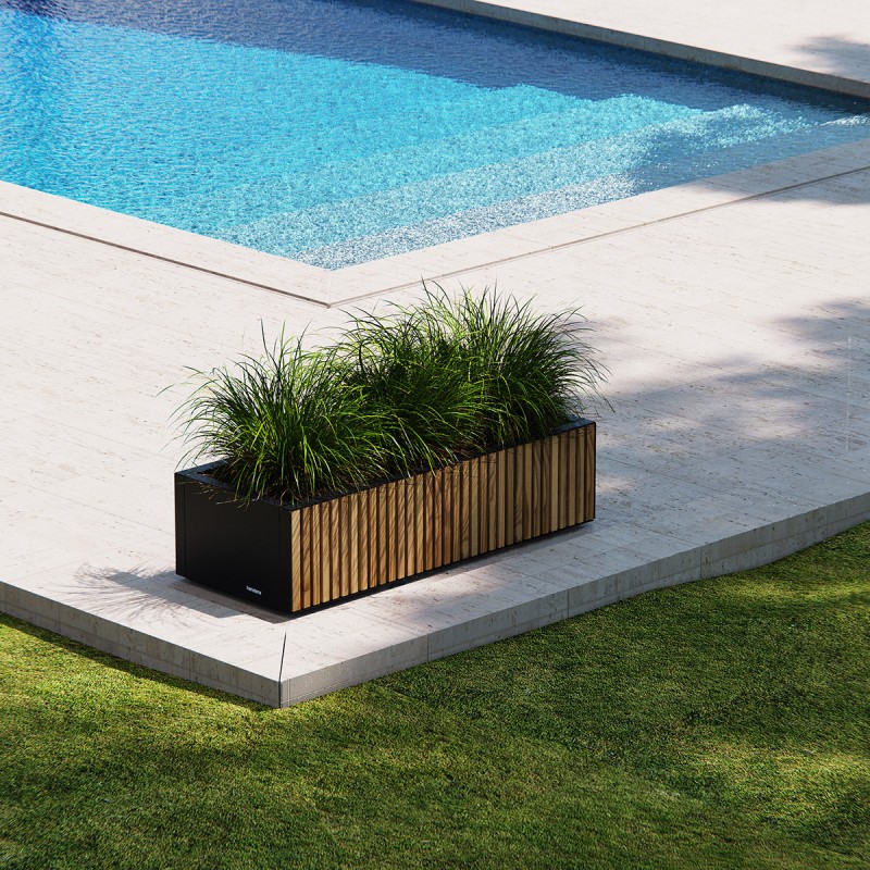Herstera Pflanzkübel PLANTER XIC 100 WOOD niedrig aus Metall Anthrazit 100x40x25 cm