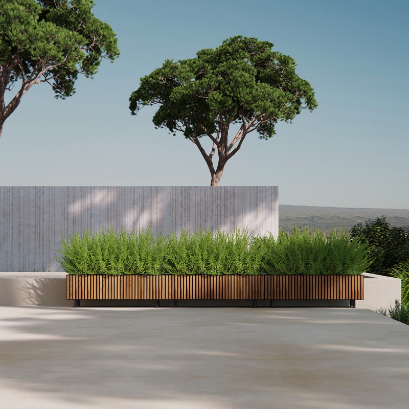 Herstera Pflanzkübel PLANTER XIC 100 WOOD niedrig aus Metall Anthrazit 100x40x25 cm