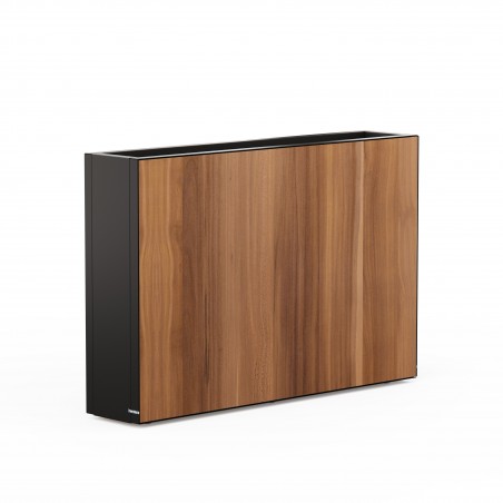 Hohes Herstera DECO PLANTER DIVIDER 25 Metall-Pflanzgefäß Schwarz & Holz-Effekt-Panel 120x25x80 cm