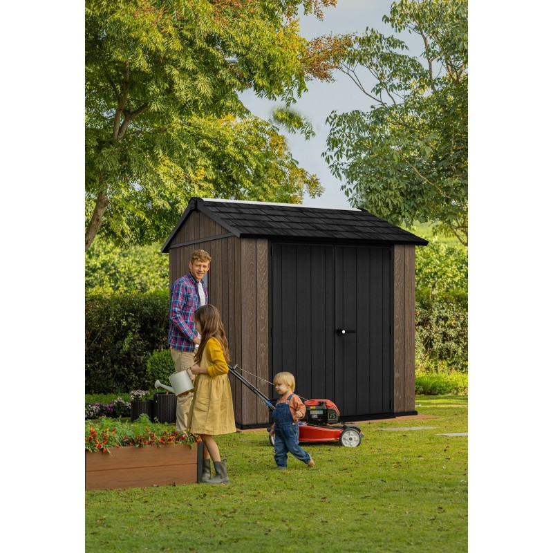 Keter SIGNATURE APEX 757 Resin Garden Shed WALNUT - Two Assembly Options