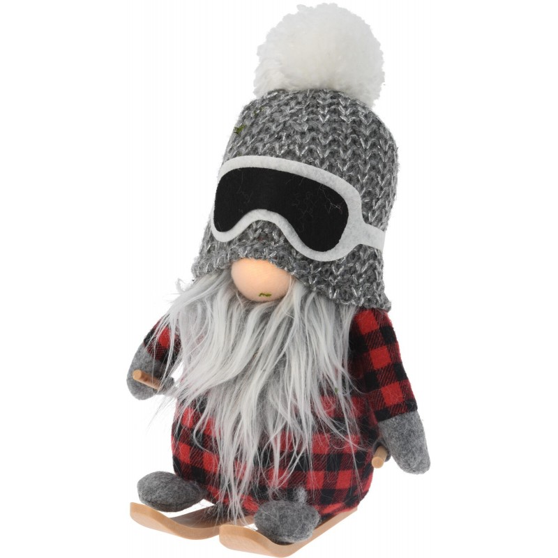 20cm Fabric Skiing Gnome with LED Light. Single Piece