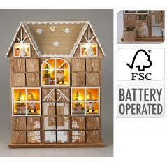 37 cm großer Adventskalender aus Holz mit Beleuchtung