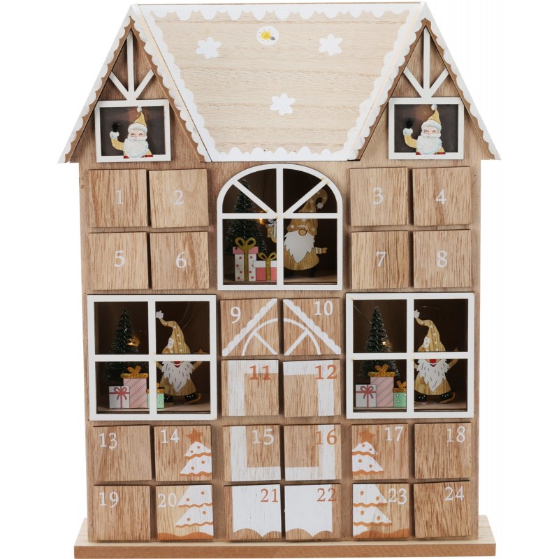 37 cm großer Adventskalender aus Holz mit Beleuchtung