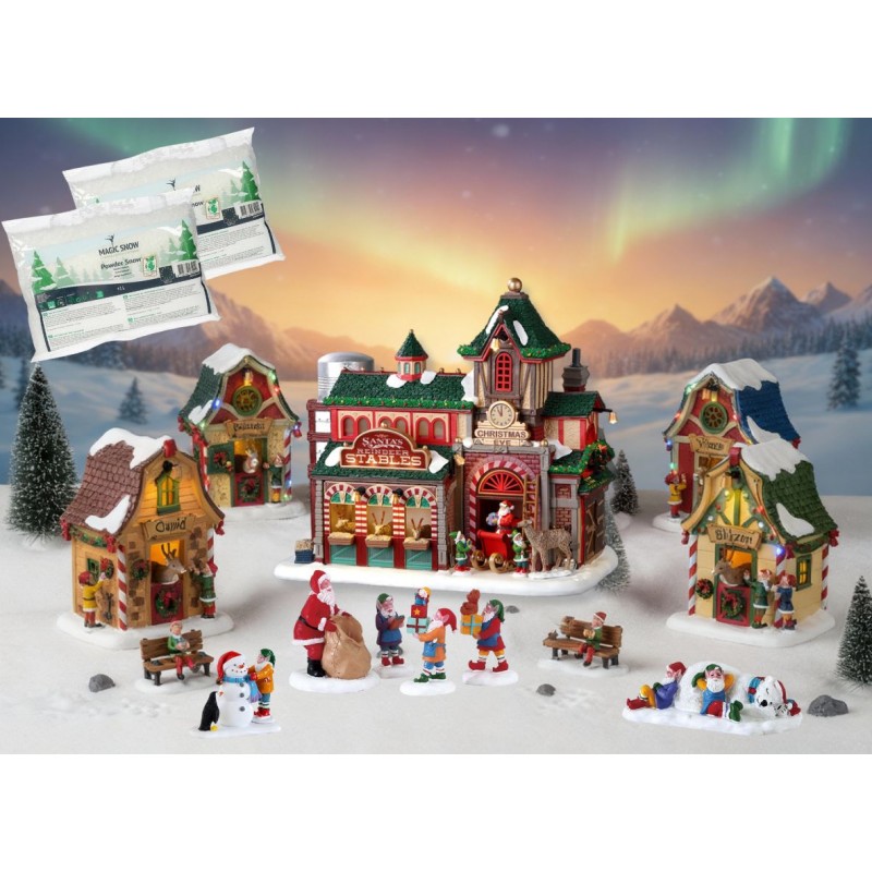 Lemax Santa's Reindeer Deluxe Pack mit gratis Schnee