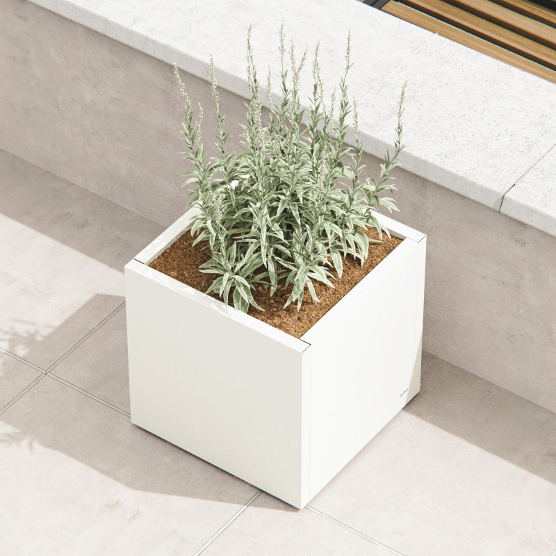 Herstera Pflanzkübel PLANTER CUBE 60 aus Metall Weiß 60x60x60 cm