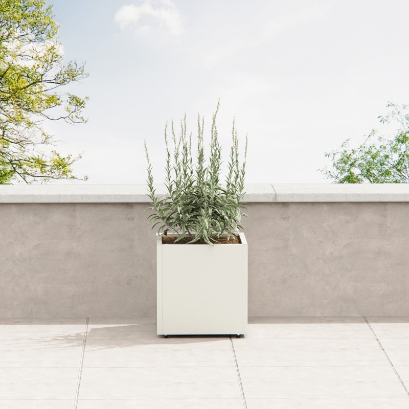 Herstera PLANTER CUBE 50 Würfel-Metall-Pflanzgefäß Weiß 50x50x50 cm