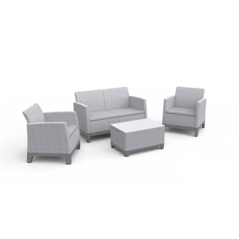 Keter SCANDI FORMA LOUNGE Set 2 Armchairs + Sofa + Storage Coffee Table Light Grey Keter SCANDI FORMA LOUNGE Set 2 Armchairs + Sofa + Storage Coffee Table Light Grey
