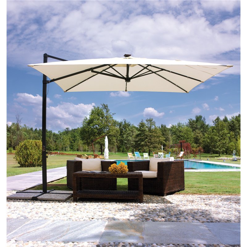 Greenwood Florida Aluminum Garden Parasol with Side Pole and Lights 3x3 m Ecru - Anthracite