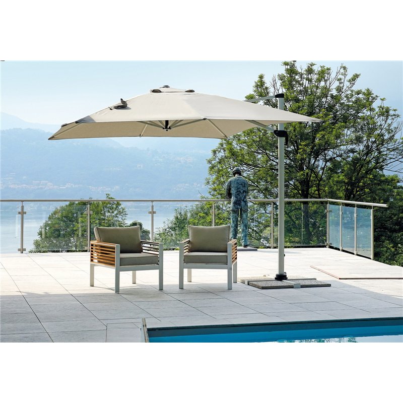 California Aluminium-Sonnenschirm mit Seitenstange 3x3 m Spuncrylic Grau-Weiß Greenwood