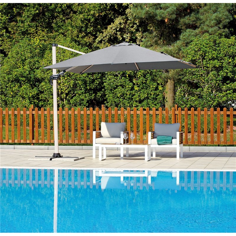 Greenwood California Garden Parasol in Aluminum with Side Pole 3x3 m Spuncrylic Grey - Wooden Look