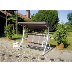 Dondolo 3 Posti In Ferro - Textilene Tortora - Bianco