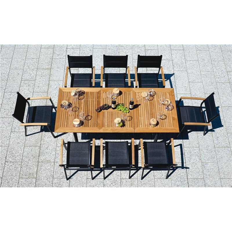 Ausziehbarer Tisch Fuerteventura aus Aluminium und Teakholz 150/210x90 cm - Anthrazit Greenwood Ausziehbarer Tisch Fuerteventura aus Aluminium und Teakholz 150/210x90 cm - Anthrazit Greenwood