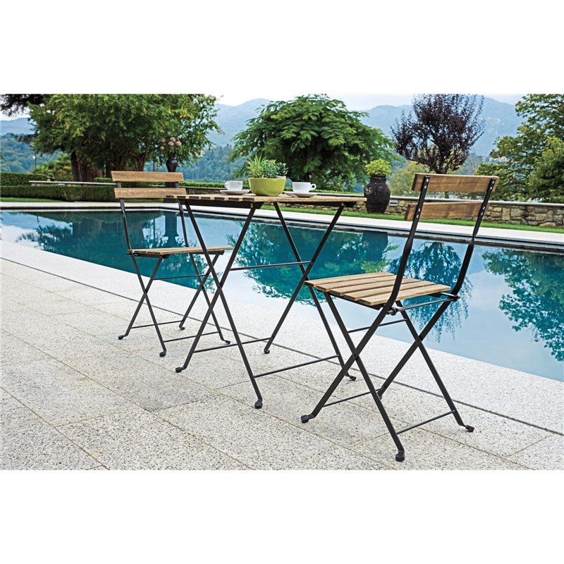 Zweisitzer-Bistro-Set aus Eisen und dunklem FSC-zertifiziertem Akazienholz - Anthrazit Greenwood