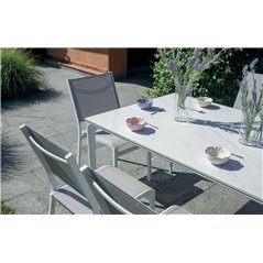 Tavolo Alghero In Alluminio 180x90 con - Piano In Gres Effetto Marmo - Bianco