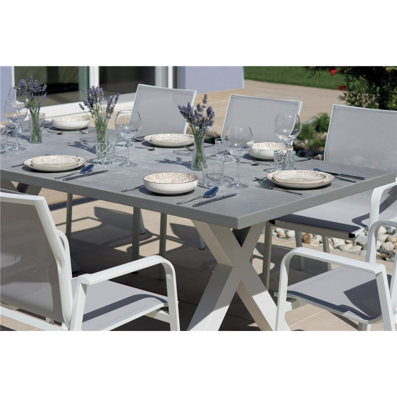 Amantea Tisch 220x100 cm - Graue Harzplatte - Weiß Greenwood