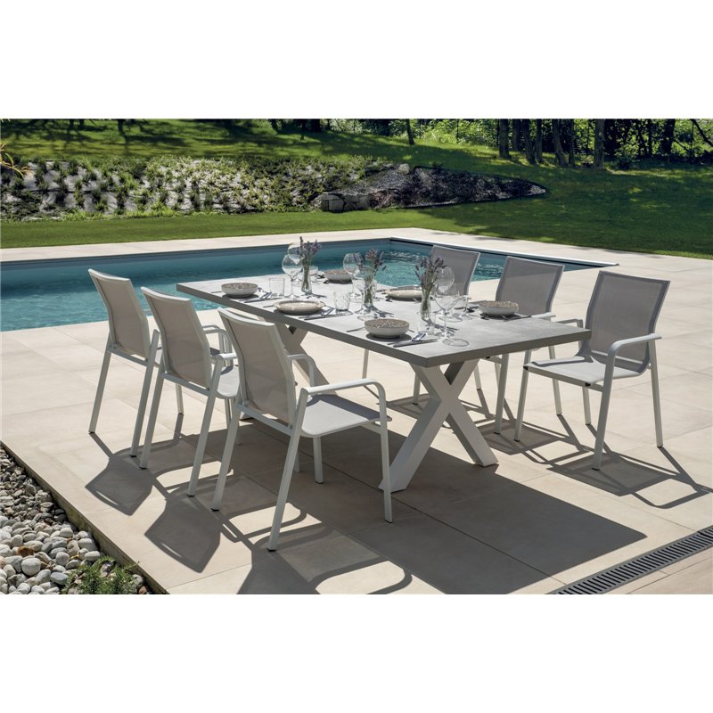 Amantea Tisch 220x100 cm - Graue Harzplatte - Weiß Greenwood