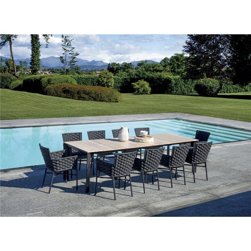 Greenwood Arenzano Extendable Aluminum Garden Table 211/276x100 cm - Wood-Effect Top - Anthracite