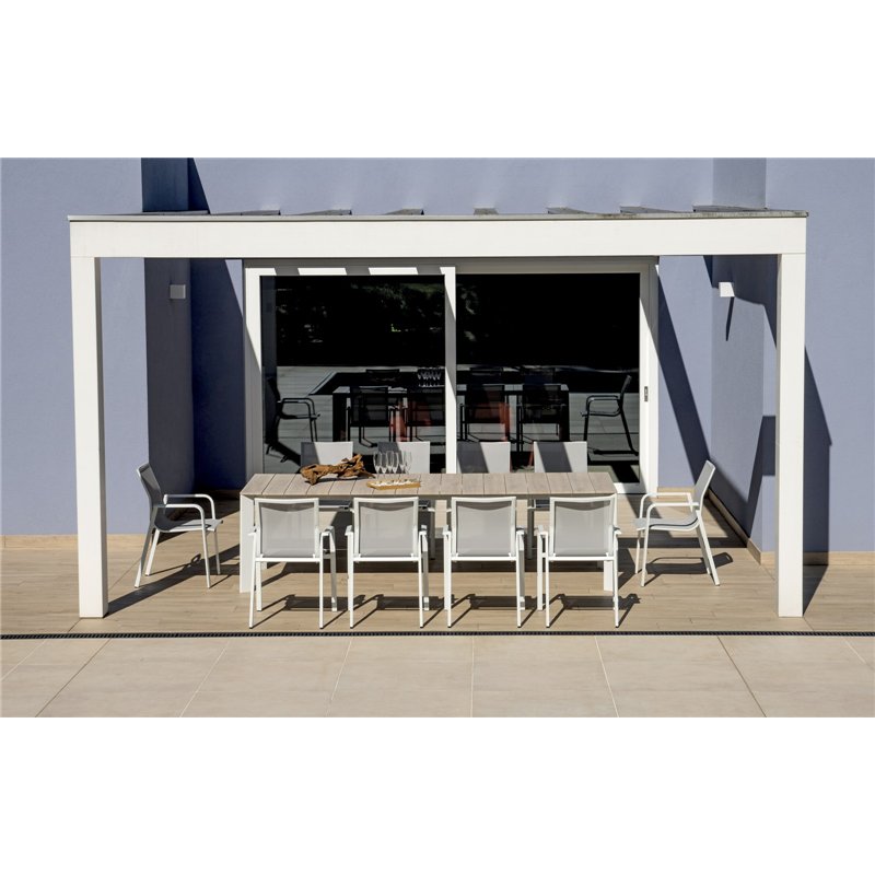 Greenwood Arenzano Extendable Aluminum Garden Table 211/276x100 cm - Wood-Effect Top - White