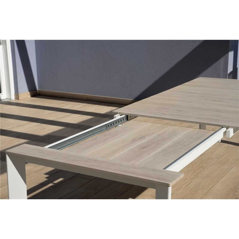 Greenwood Arenzano Extendable Aluminum Garden Table 211/276x100 cm - Wood-Effect Top - White
