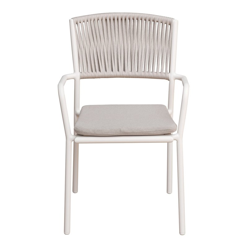 Greenwood Modena Aluminum Garden Garden Chair with Armrests - Outdoor Rope Sand - White