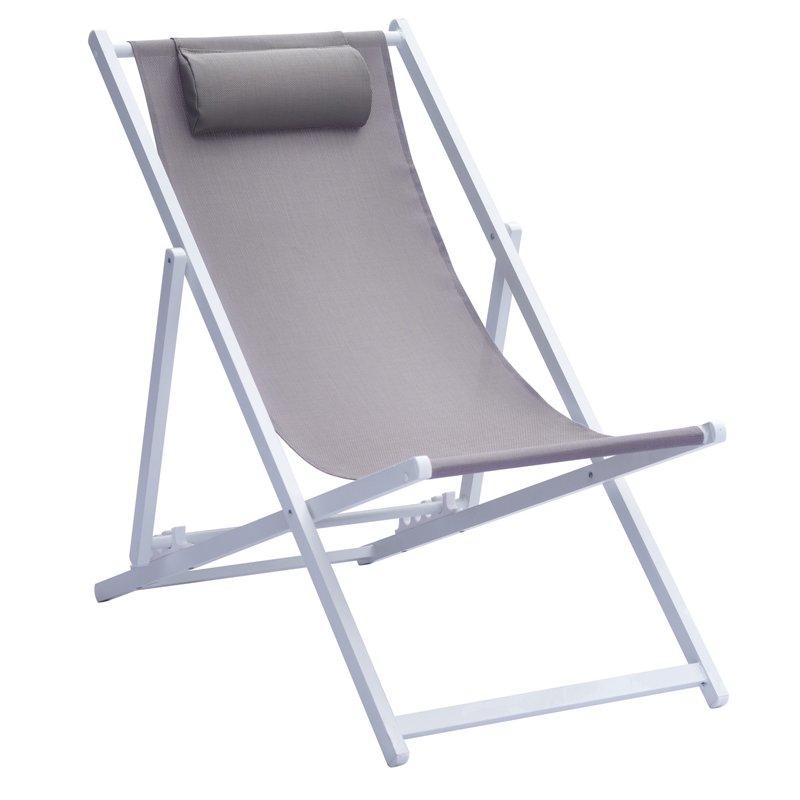 Greenwood Aluminum Beach Garden Chair - Taupe Textilene - White