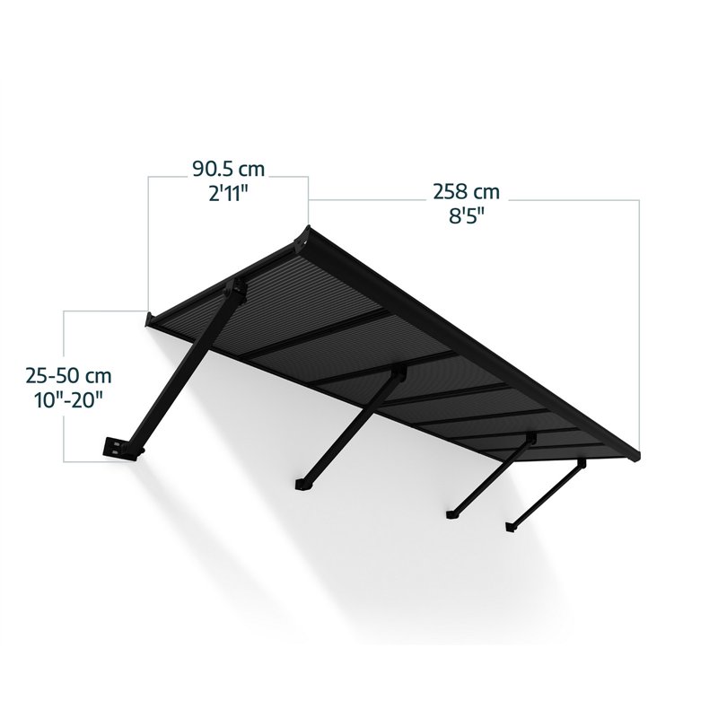 Canopia Augustine Vordach für den Außenbereich 258x90 cm – Schwarzer Rahmen, mattgraue Paneele