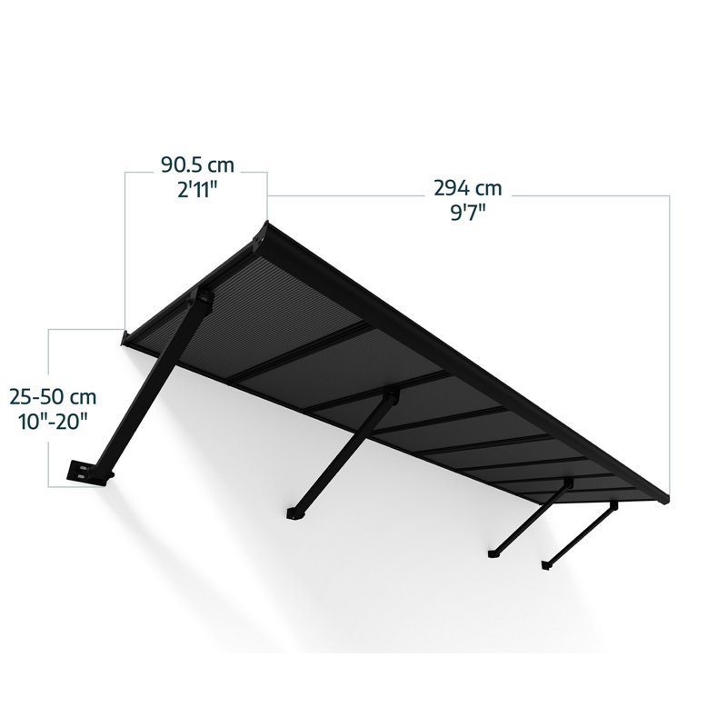 Canopia Augustine Vordach für den Außenbereich 294x90 cm – Schwarzer Rahmen, mattgraue Paneele