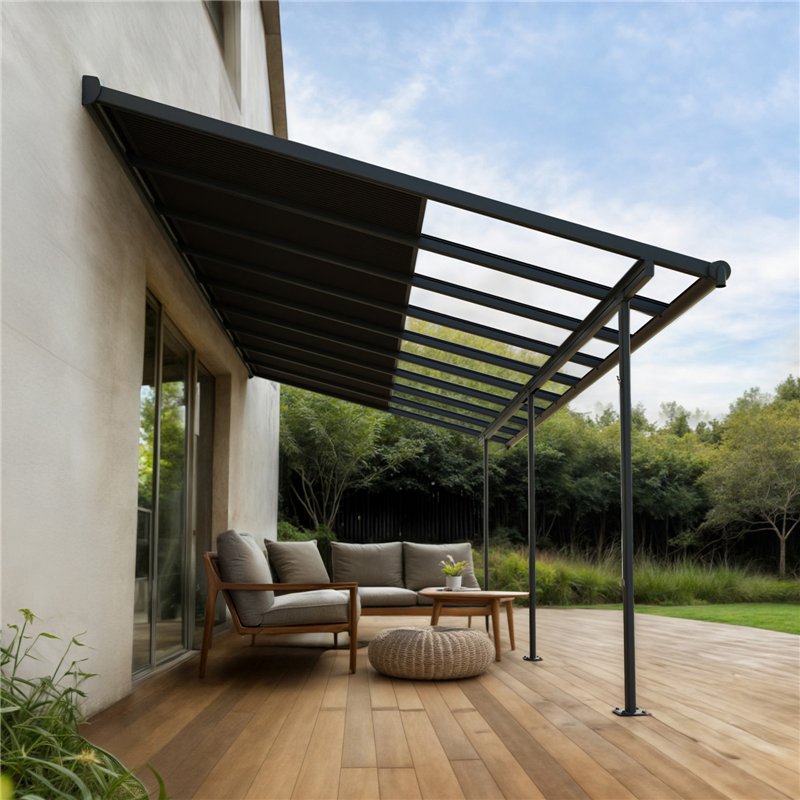 Canopia Sierra Cabrio Terrassenüberdachung aus Aluminium 3x5.6 m Grau mit beweglichen Beschattungspaneelen Canopia Sierra Cabrio Terrassenüberdachung aus Aluminium 3x5.6 m Grau mit beweglichen Beschattungspaneelen
