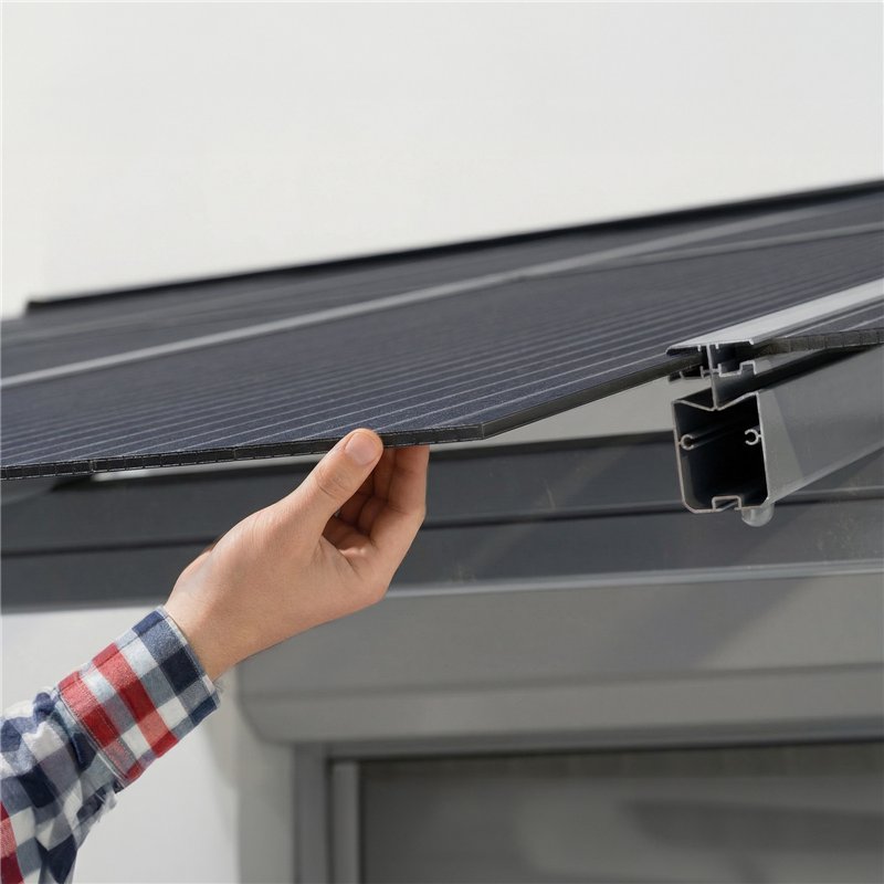 Canopia Sierra Cabrio Wandmontierte Aluminium-Pergola 3x7.4 m Grau – Verstellbare Beschattungspaneele