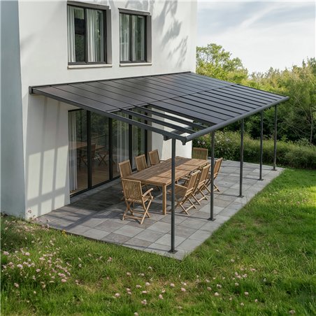 Canopia Sierra Cabrio Wandmontierte Aluminium-Pergola 3x8.6 m Grau – Verstellbare Beschattungspaneele