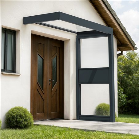Canopia Sophia Vordach für den Außenbereich 215x95 cm + Seitenwand – Transparent Grau