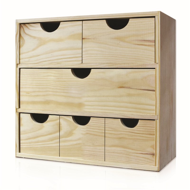 MINIBLOC Schubladenbox aus massivem Kiefernholz mit 6 unterschiedlich großen Schubladen 40x14x32 cm Unionwood MINIBLOC Schubladenbox aus massivem Kiefernholz mit 6 unterschiedlich großen Schubladen 40x14x32 cm Unionwood