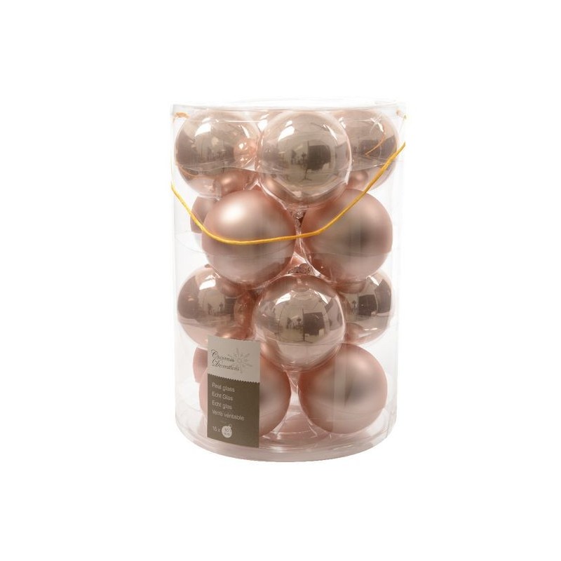 Bolas de Navidad para Colgar en Cristal 8 cm Rosa Antiguo. Juego de 16 Bolas de Navidad para Colgar en Cristal 8 cm Rosa Antiguo. Juego de 16