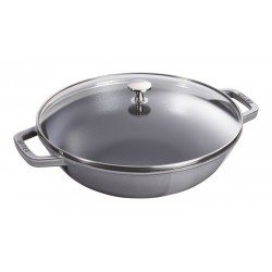 Wok de Hierro Fundido con Tapa de Cristal 30 cm Gris Grafito