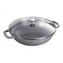 Wok de Hierro Fundido con Tapa de Cristal 30 cm Gris Grafito