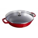 Cast Iron Wok with Glass Lid 30 cm Red