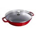 Wok de Hierro Fundido con Tapa de Cristal 30 cm Rojo