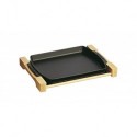 Cast Iron Tray with Wooden Support 33 x 23 cm Black