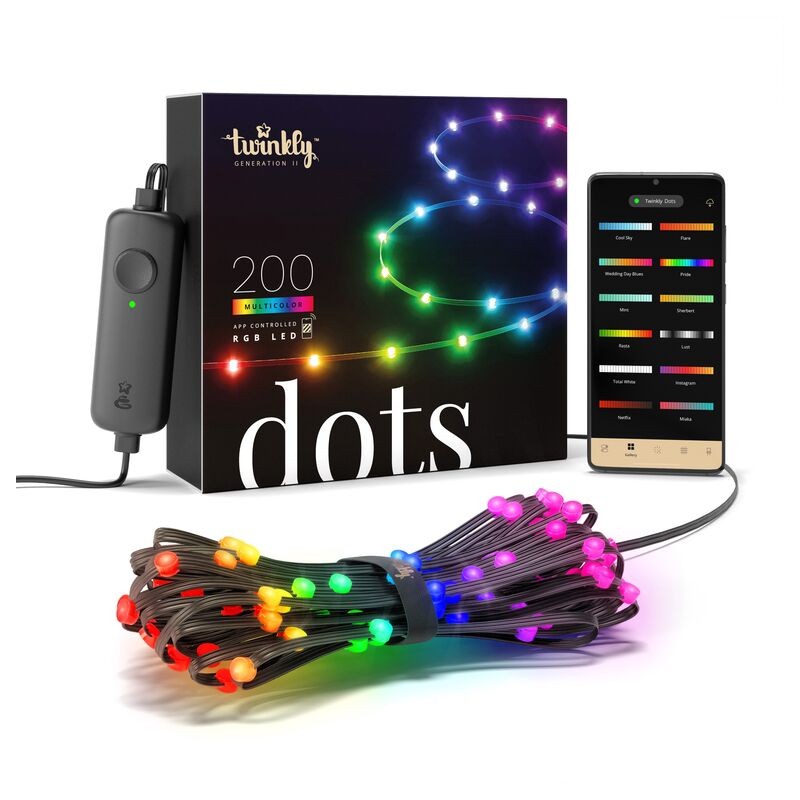 Twinkly DOTS Tira 10 m 200 Led RGB BT + WiFi Cable Negro