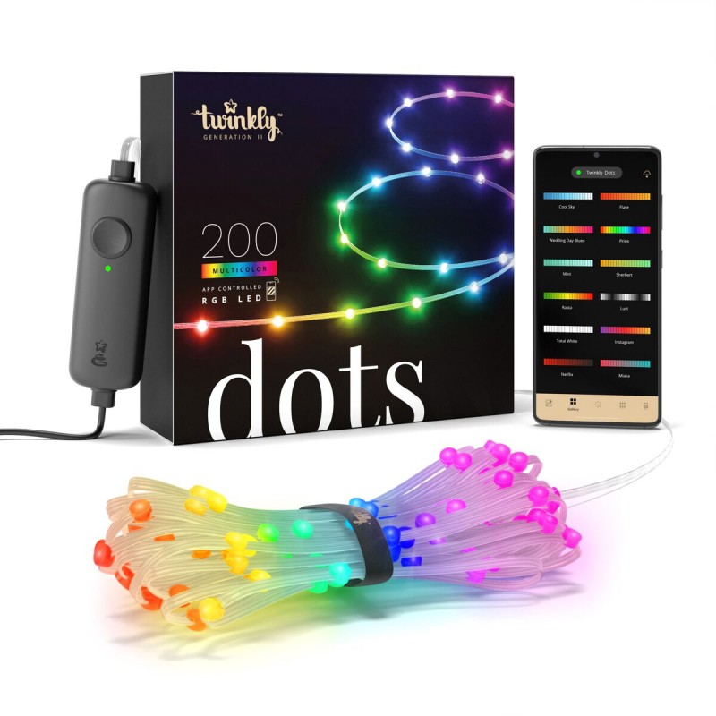 Twinkly DOTS Tira 10 m 200 RGB Led BT + WiFi Cable Transparente
