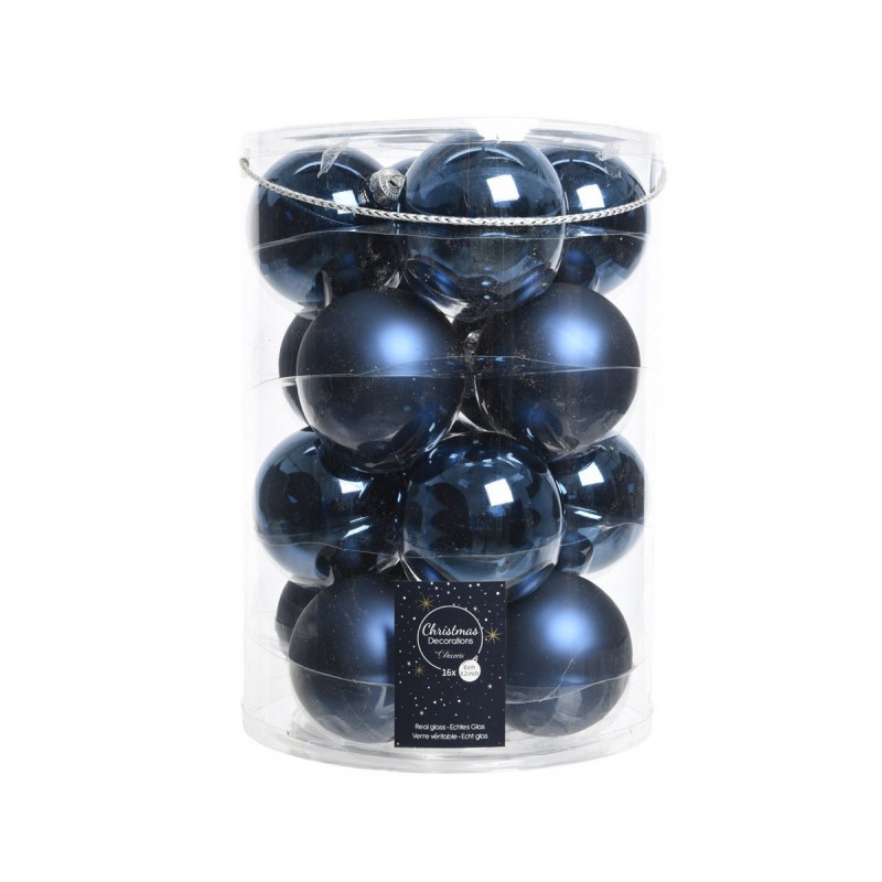 Bolas de Navidad colgantes de cristal 8 cm Azul.Juego de 16 Bolas de Navidad colgantes de cristal 8 cm Azul.Juego de 16