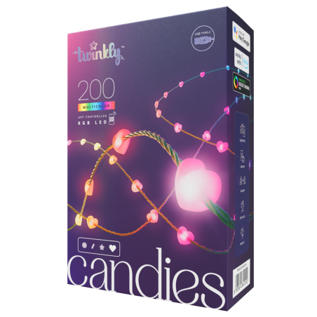 Twinkly CANDIES Luces navideñas inteligentes en forma de corazón 200 LED RGB Cable verde de segunda generación