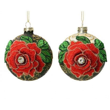 Christmas Baubles with Floral Pattern to Hang Set of 3