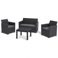 Keter Conjunto Lounge MARIE Sofá Grafito + 2 Sillones + Mesa de Centro Abierta