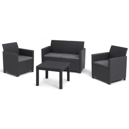 Keter Conjunto Lounge MARIE Sofá Grafito + 2 Sillones + Mesa de Centro Abierta